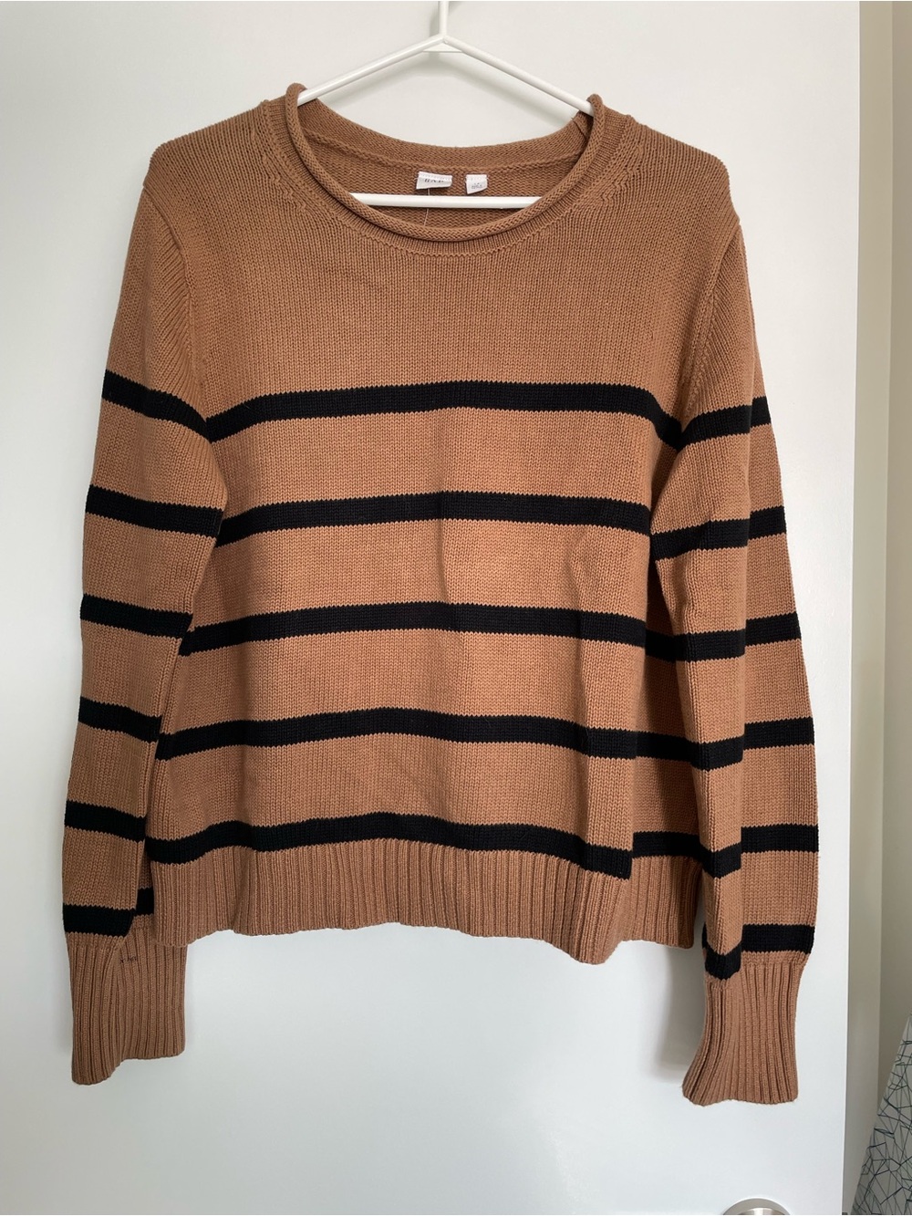 GAP Tan and Black Striped Crewneck Sweater